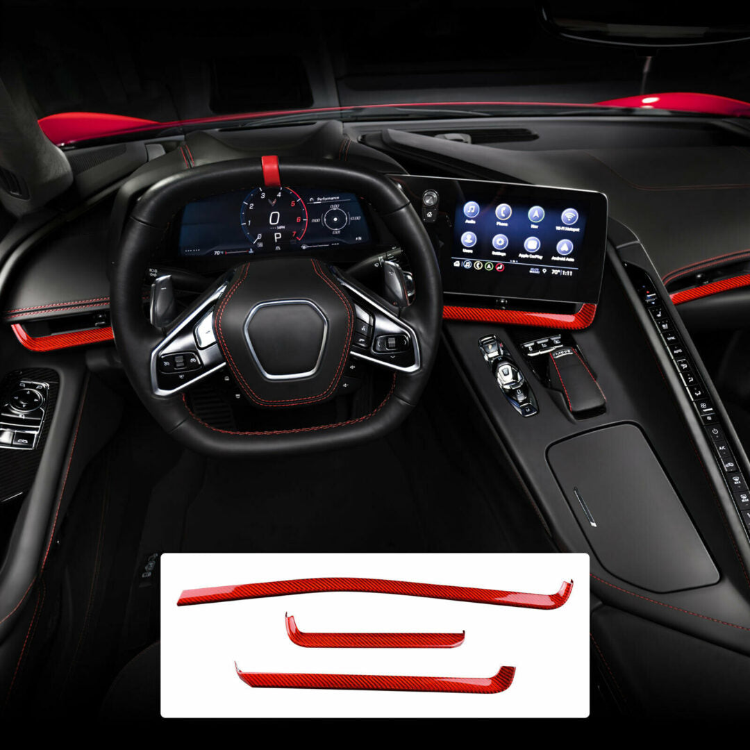C8 Corvette Carbon Fiber Interior Dash Trim Kit 3PC - (Black / Red / Blue / Forged) | Stingray / Z06 / E-Ray