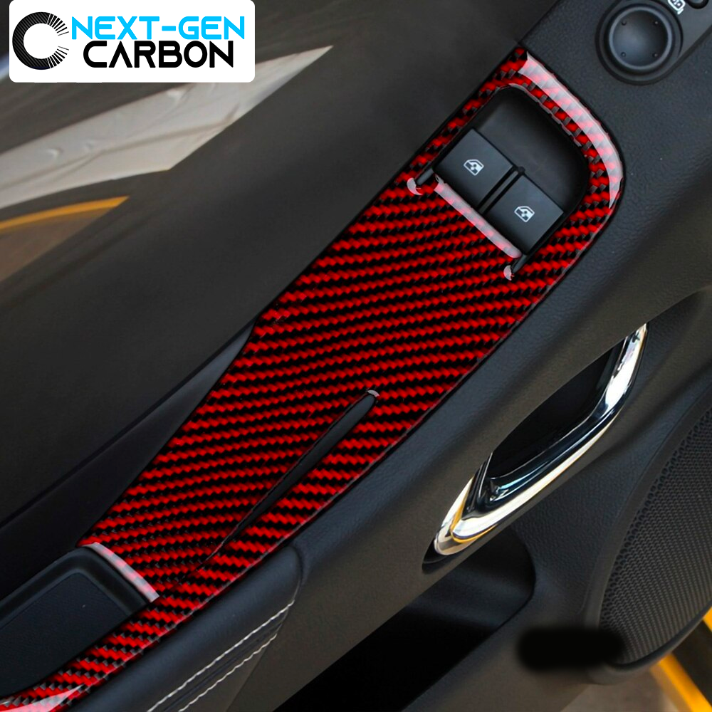 2010 - 12 Camaro Real Carbon Fiber Window Switch Panel Overlays (Coupe/Convertible) | Black / Red Carbon