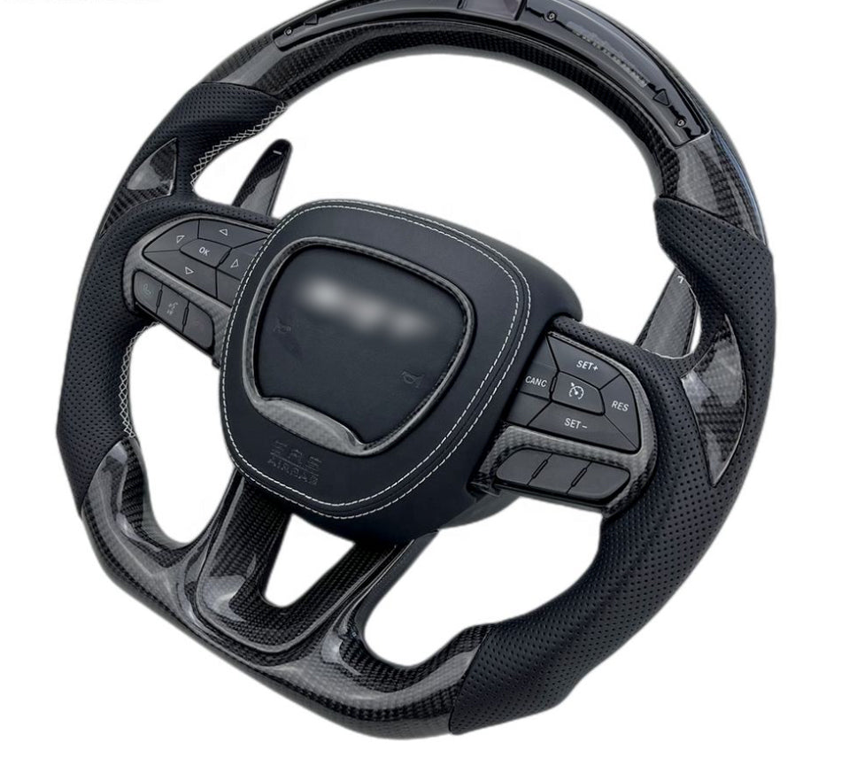 Dodge Customizable Carbon Fiber Steering Wheel Airbag Cover | 2015 - 24 Dodge Charger / Challenger / Track Hawk | Next-Gen Carbon
