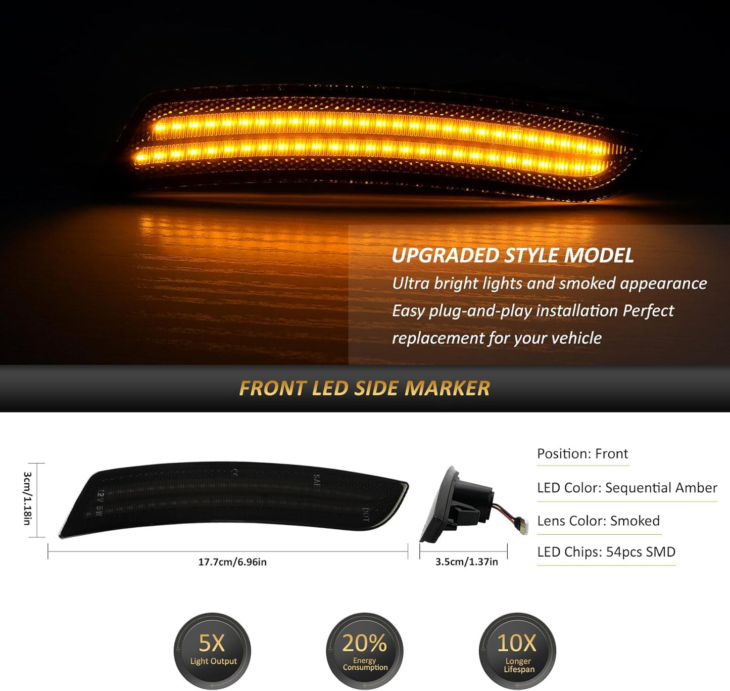 2016 - 24 Camaro Smoked Dynamic Dual LED Side Markers