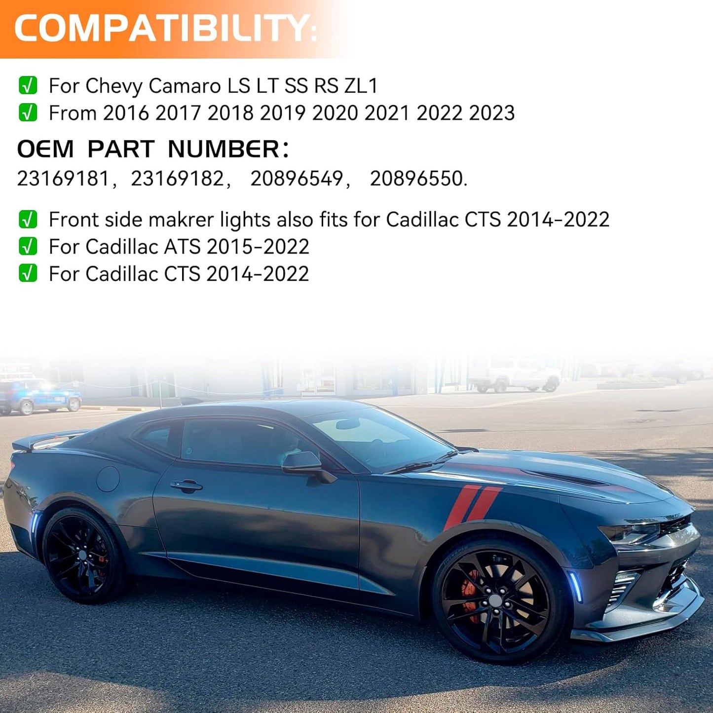 2016 - 24 Camaro Smoked Dual Blue LED Side Markers