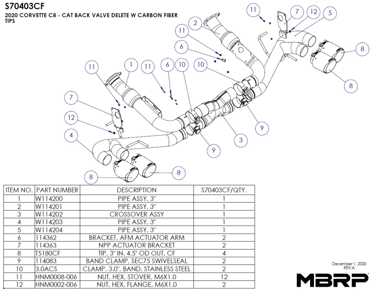 C8 Corvette MBRP Stingray 3" Quad Split Rear Outlet Cat-Back Exhaust - Carbon Tips
