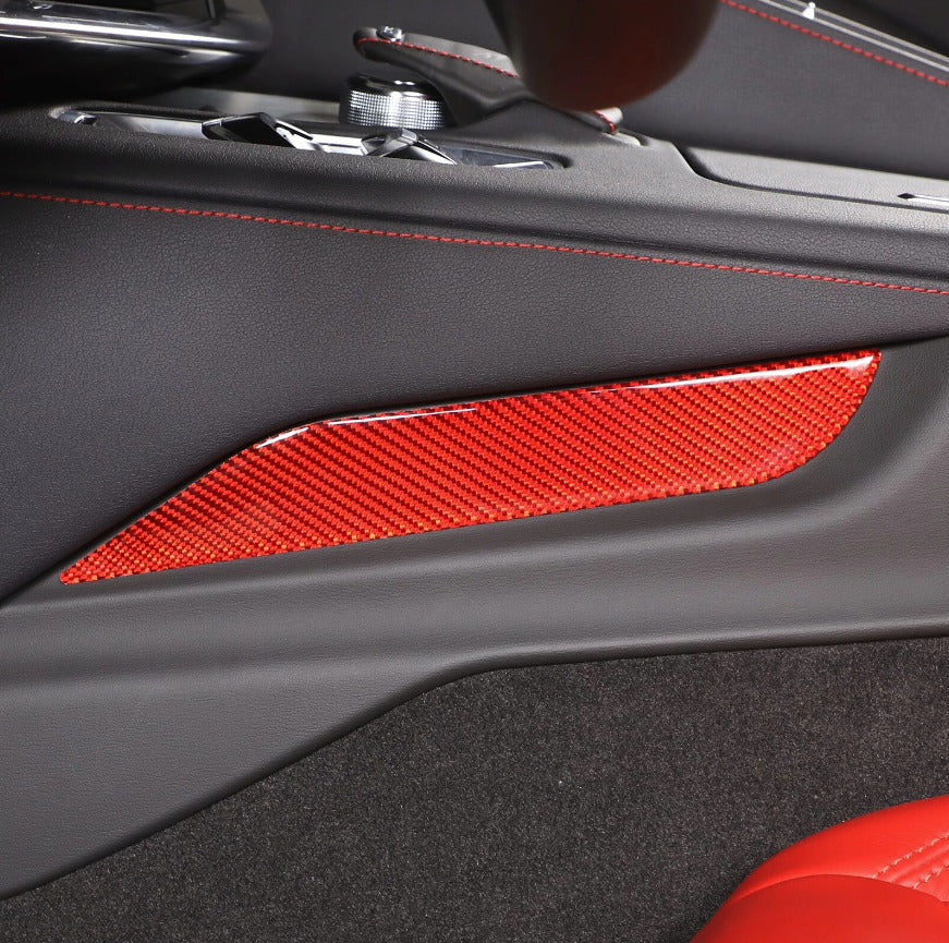 C8 Corvette Soft Carbon Fiber Side Console Inserts in Black / Red | Next-Gen Carbon
