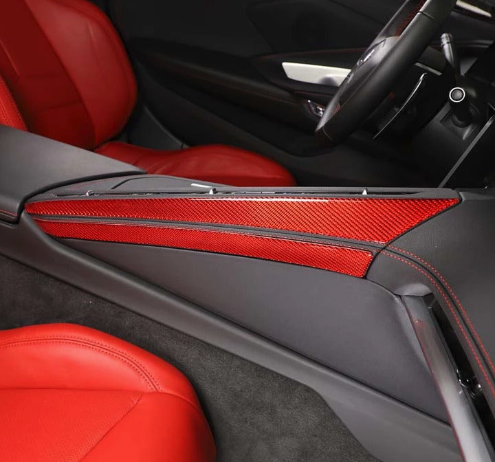 C8 Corvette Soft Carbon Fiber Side Climate Control Cover in Black / Red | Next-Gen Carbon