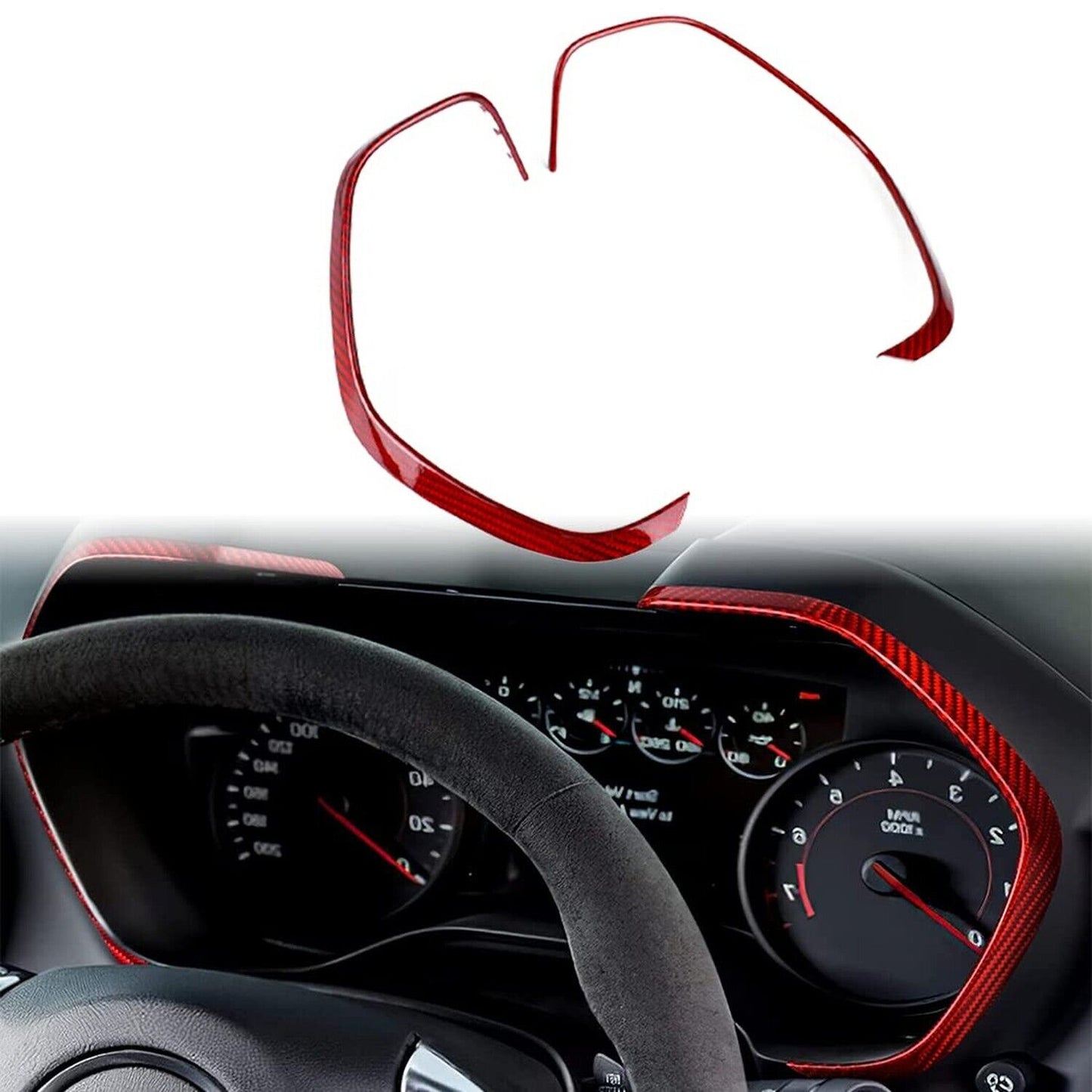 2016 - 24 Camaro Real Carbon Fiber Speedometer Trim Covers in Black / Red / Blue