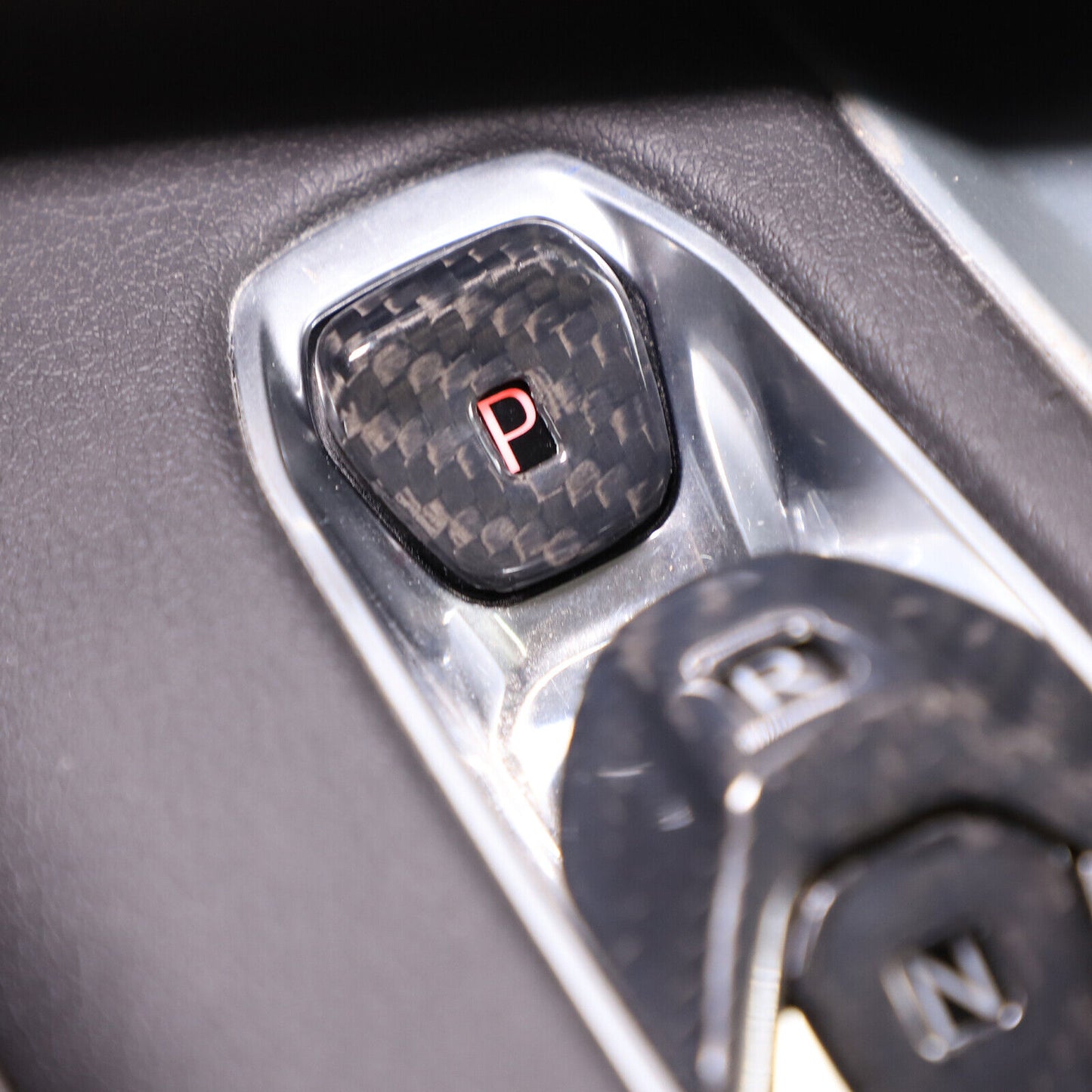 C8 Corvette Carbon Fiber Transmission Control Button Covers | Black / Red Carbon