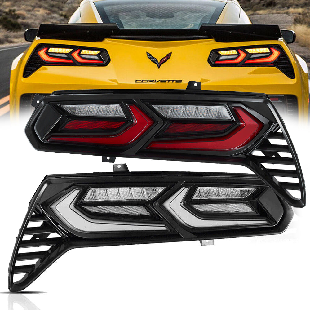 New 2014-19 C7 Corvette C8 Style Sequential Smoked Rear Tail Lights