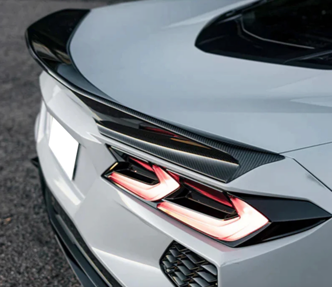Elevate Your C8 Corvette with the New Ducktail Style Spoiler - A Fusion of Elegance and Performance. Primer/Gloss/Carbon Flash/Carbon Fiber