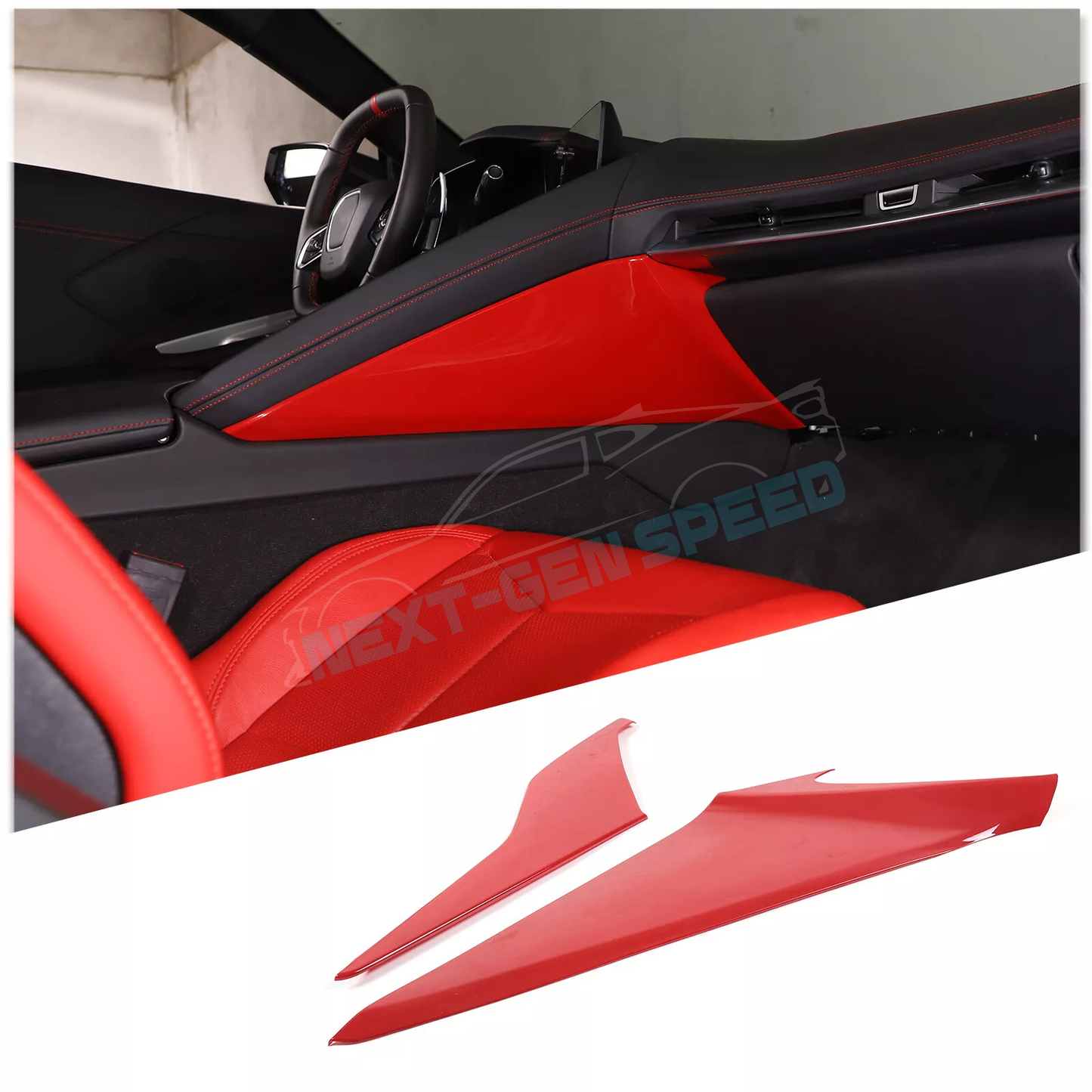 C8 Corvette Red Interior ABS Center Console Side Panel Covers