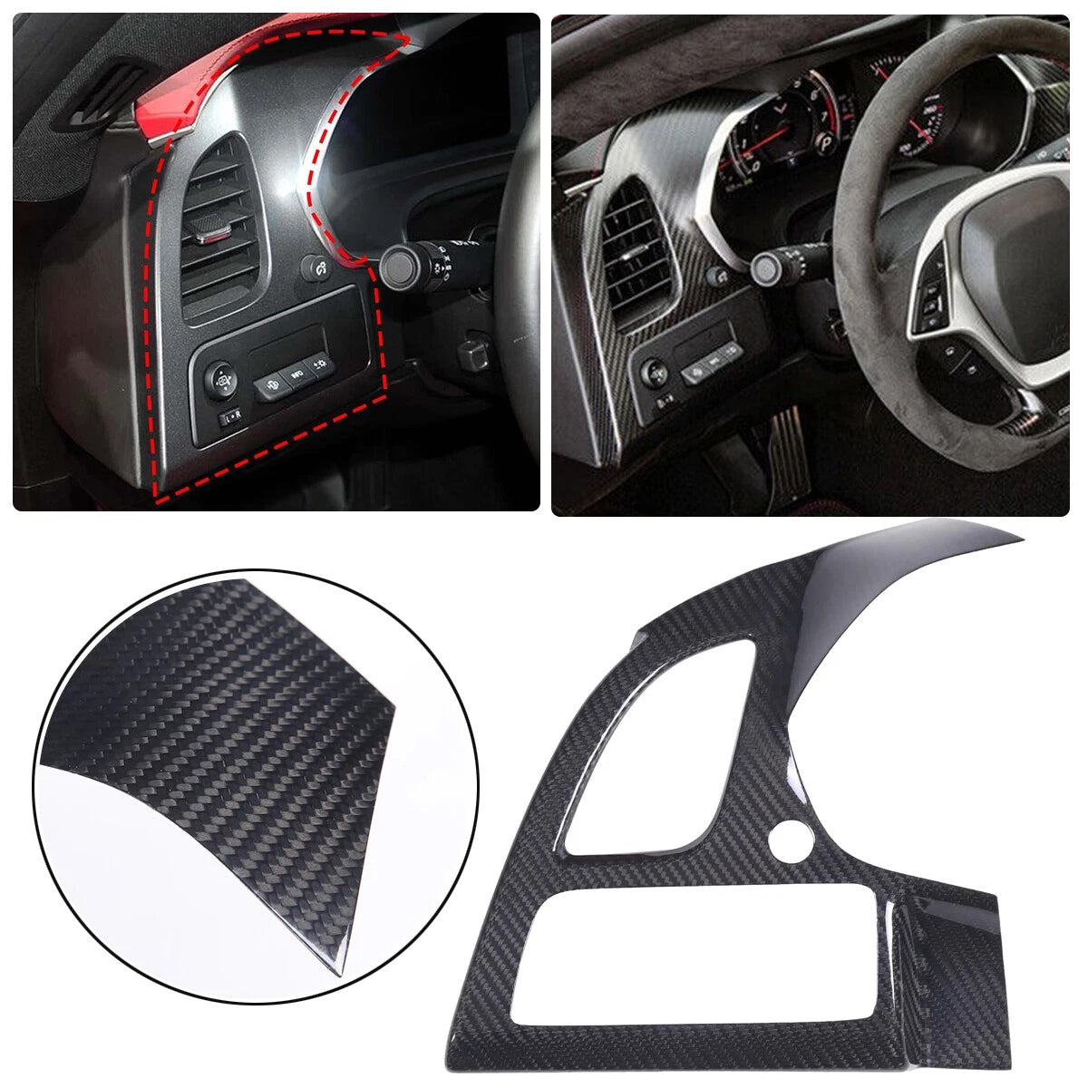 2014 - 19 C7 Corvette Real Carbon Fiber LH Dashboard Vent Panel Cover | Next-Gen Carbon