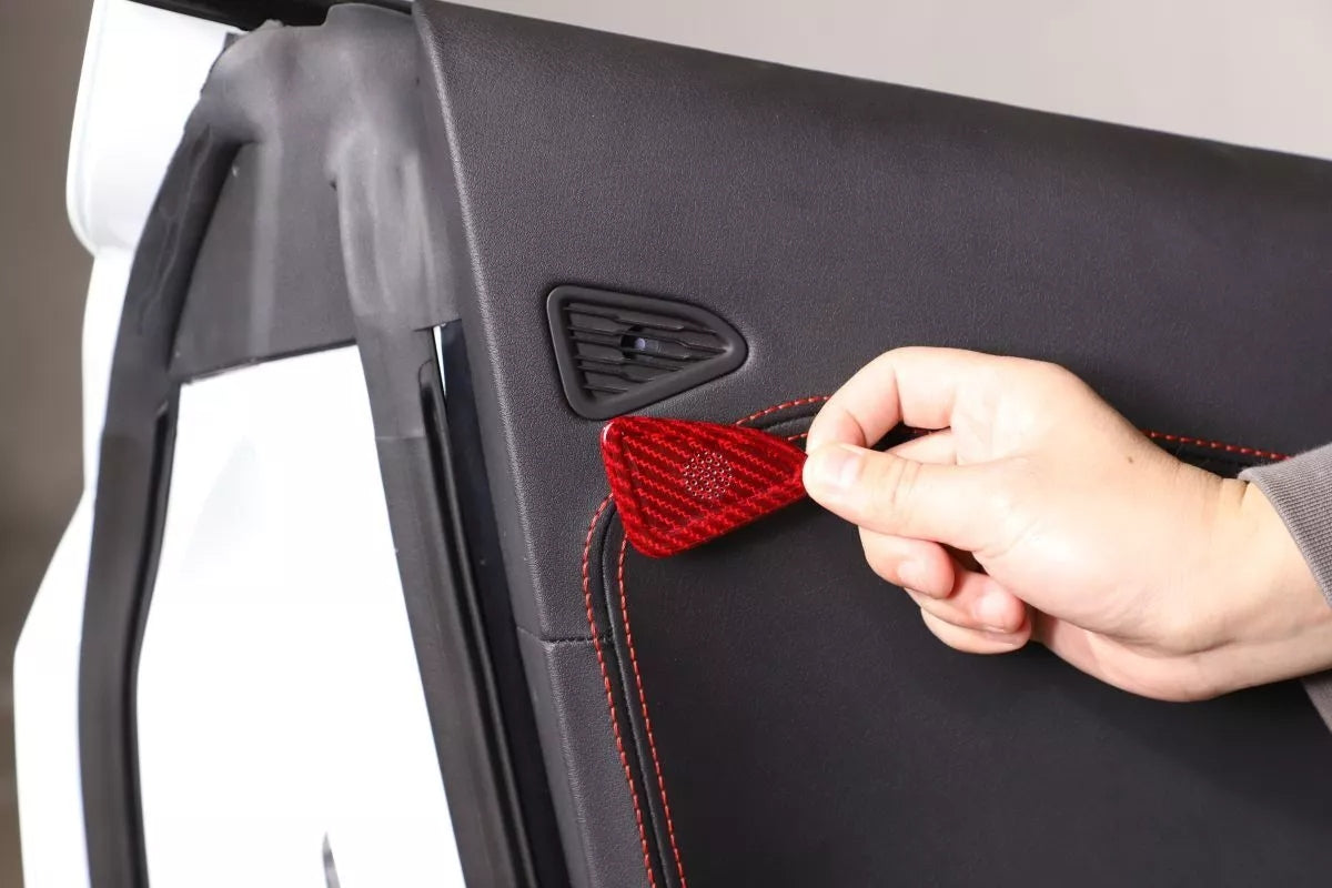 C8 Corvette Carbon Fiber Door Mic Speaker Covers | Black / Red