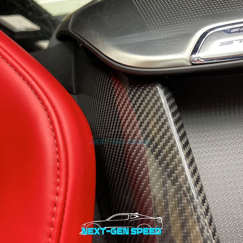 C8 Corvette Carbon Fiber Rear Waterfall Compartment Cover | Black / Red Carbon Fiber