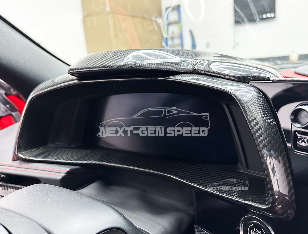 C8 Corvette Carbon Fiber Speedometer Gauge Cluster Interior Cover | Black / Red