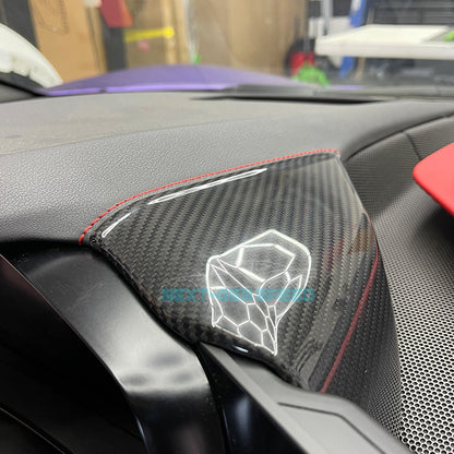 C8 Corvette Carbon Fiber Upper Side Dash Speedometer Covers | Black / Red Carbon