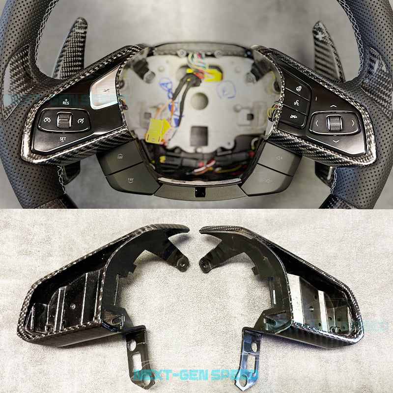 C8 Corvette Carbon Fiber Steering Wheel Button Trim Replacements