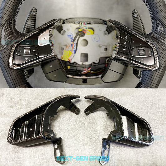 C8 Corvette Carbon Fiber Steering Wheel Button Trim Replacements