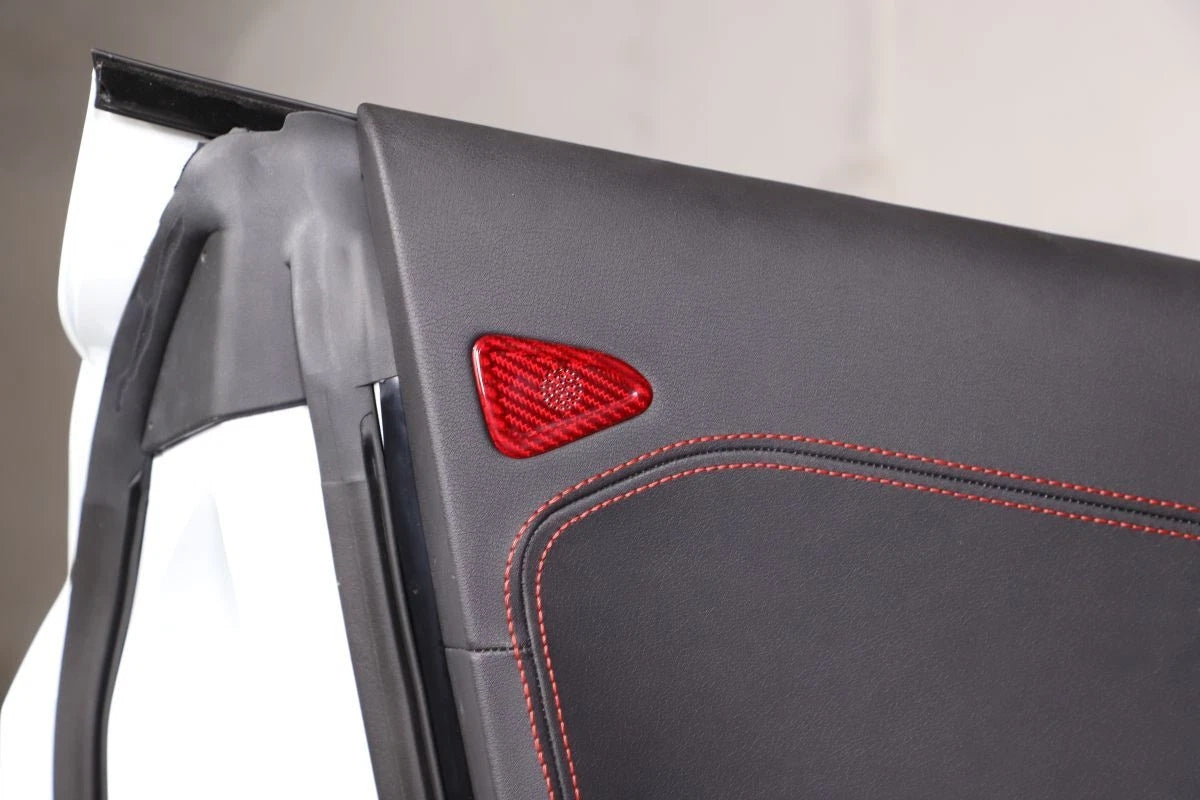 C8 Corvette Carbon Fiber Door Mic Speaker Covers | Black / Red
