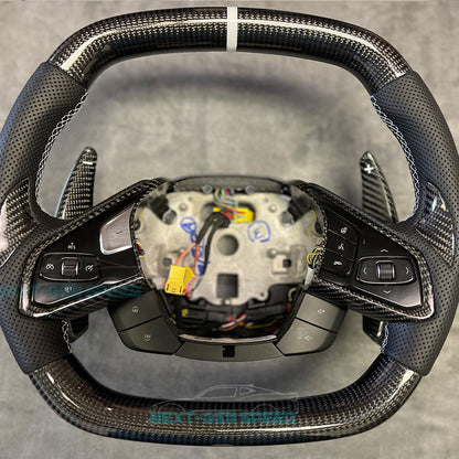 C8 Corvette Carbon Fiber Steering Wheel Button Trim Replacements