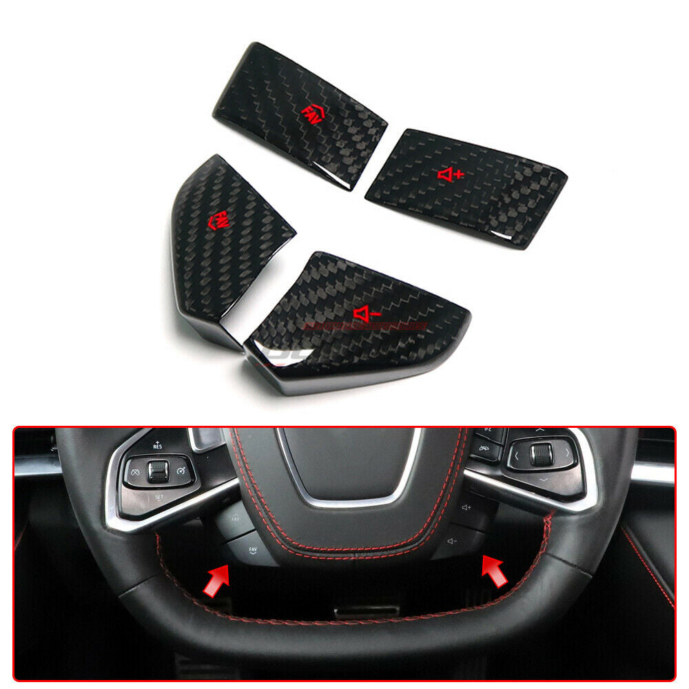 C8 Corvette Carbon Fiber Steering Wheel Button Covers (Black/Red/White/Blue) | Next-Gen Carbon