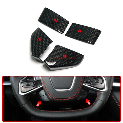 C8 Corvette Carbon Fiber Steering Wheel Button Covers (Black/Red/White/Blue) | Next-Gen Carbon