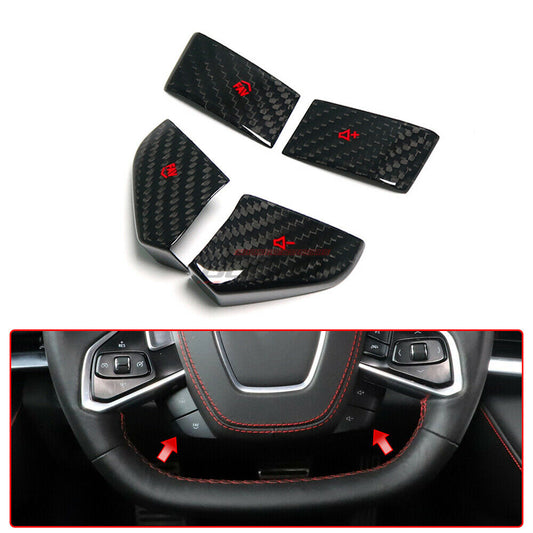 C8 Corvette Carbon Fiber Steering Wheel Button Covers (Black/Red/White/Blue) | Next-Gen Carbon