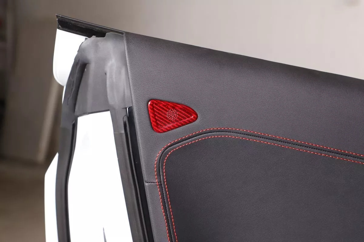 C8 Corvette Carbon Fiber Door Mic Speaker Covers | Black / Red