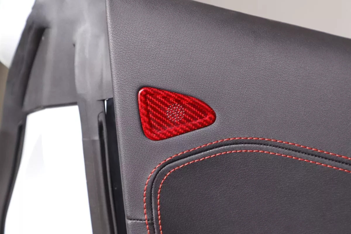 C8 Corvette Carbon Fiber Door Mic Speaker Covers | Black / Red
