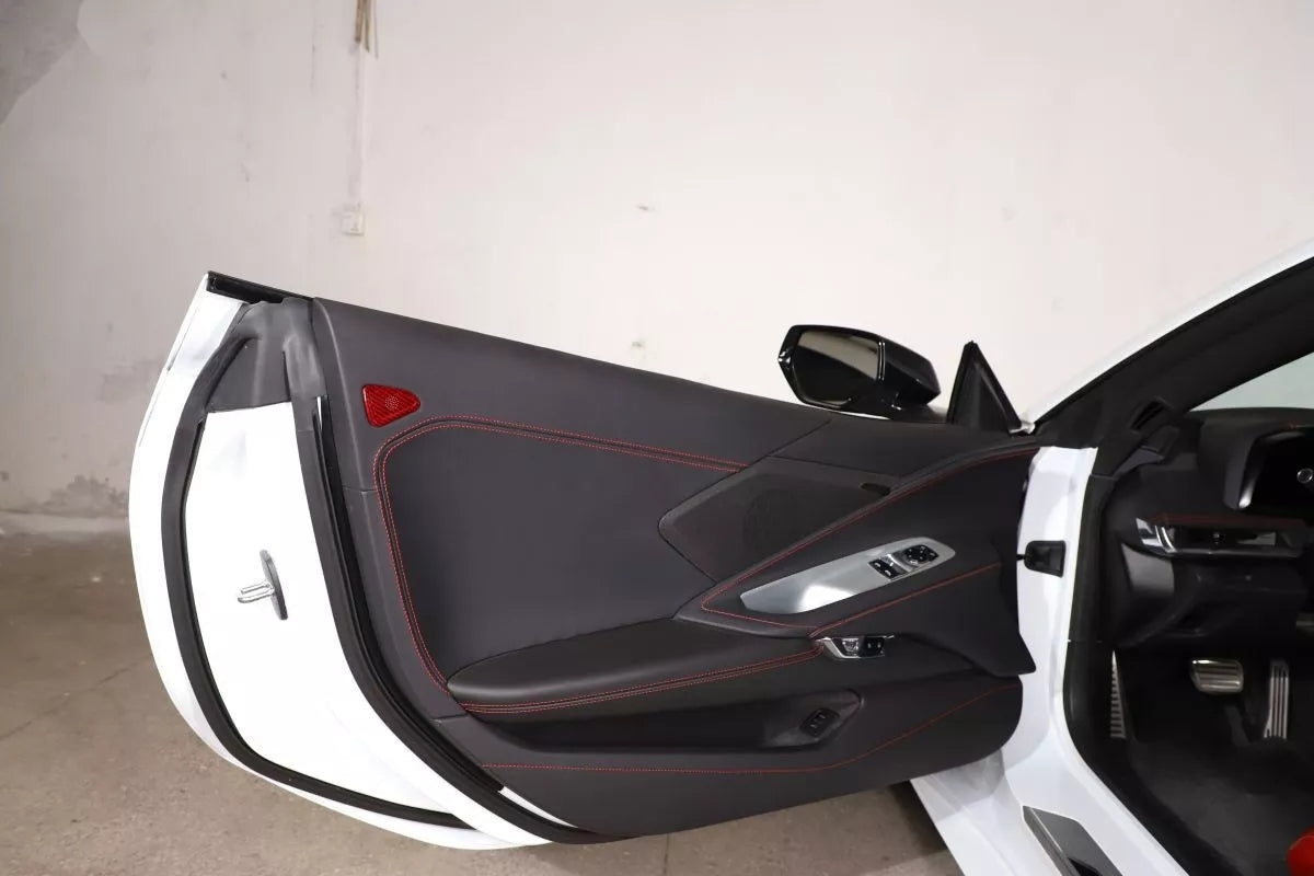 C8 Corvette Carbon Fiber Door Mic Speaker Covers | Black / Red