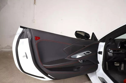 C8 Corvette Carbon Fiber Door Mic Speaker Covers | Black / Red