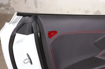 C8 Corvette Carbon Fiber Door Mic Speaker Covers | Black / Red