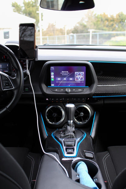 2016 - 24 Camaro Real Carbon Fiber Center Console Overlay Cover | Black / Red Carbon