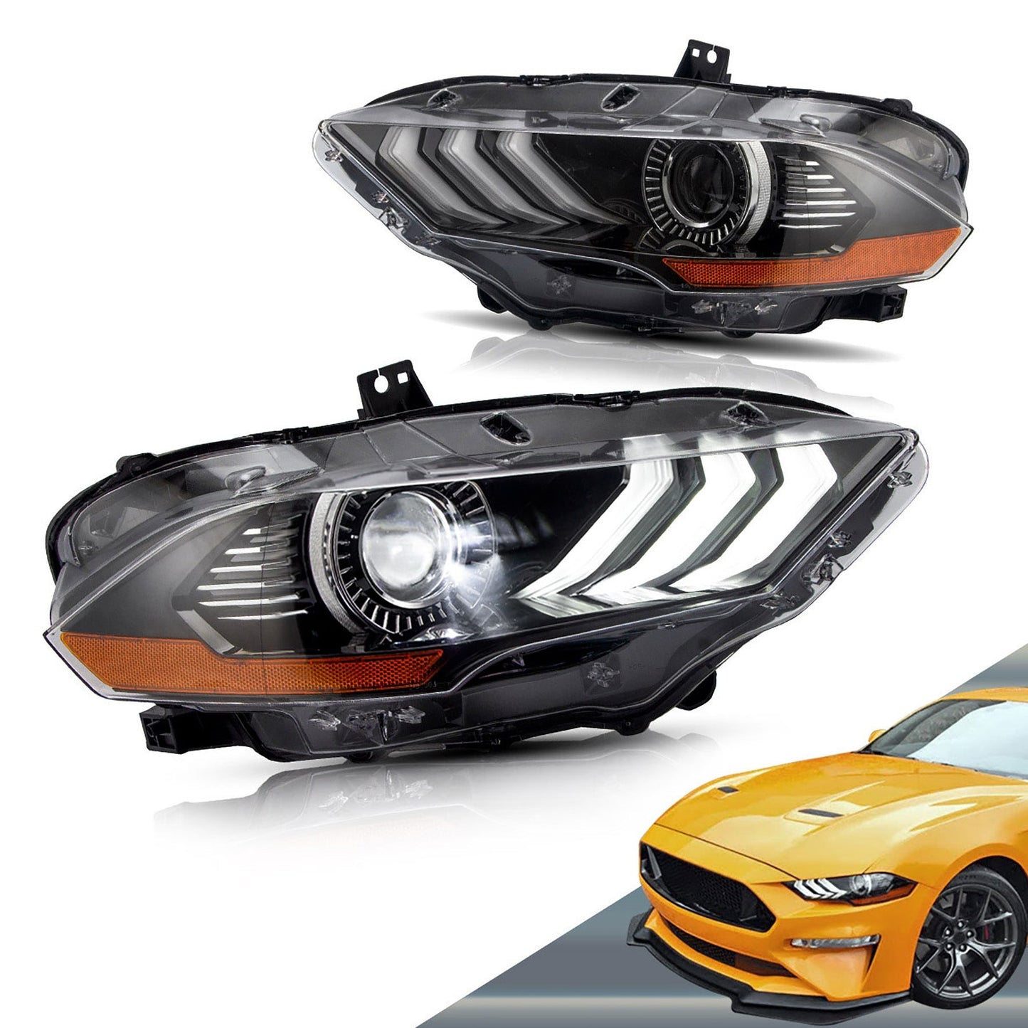 2018 - 24 Ford Mustang Smoked LED Projector Headlights (Set) | VLAND