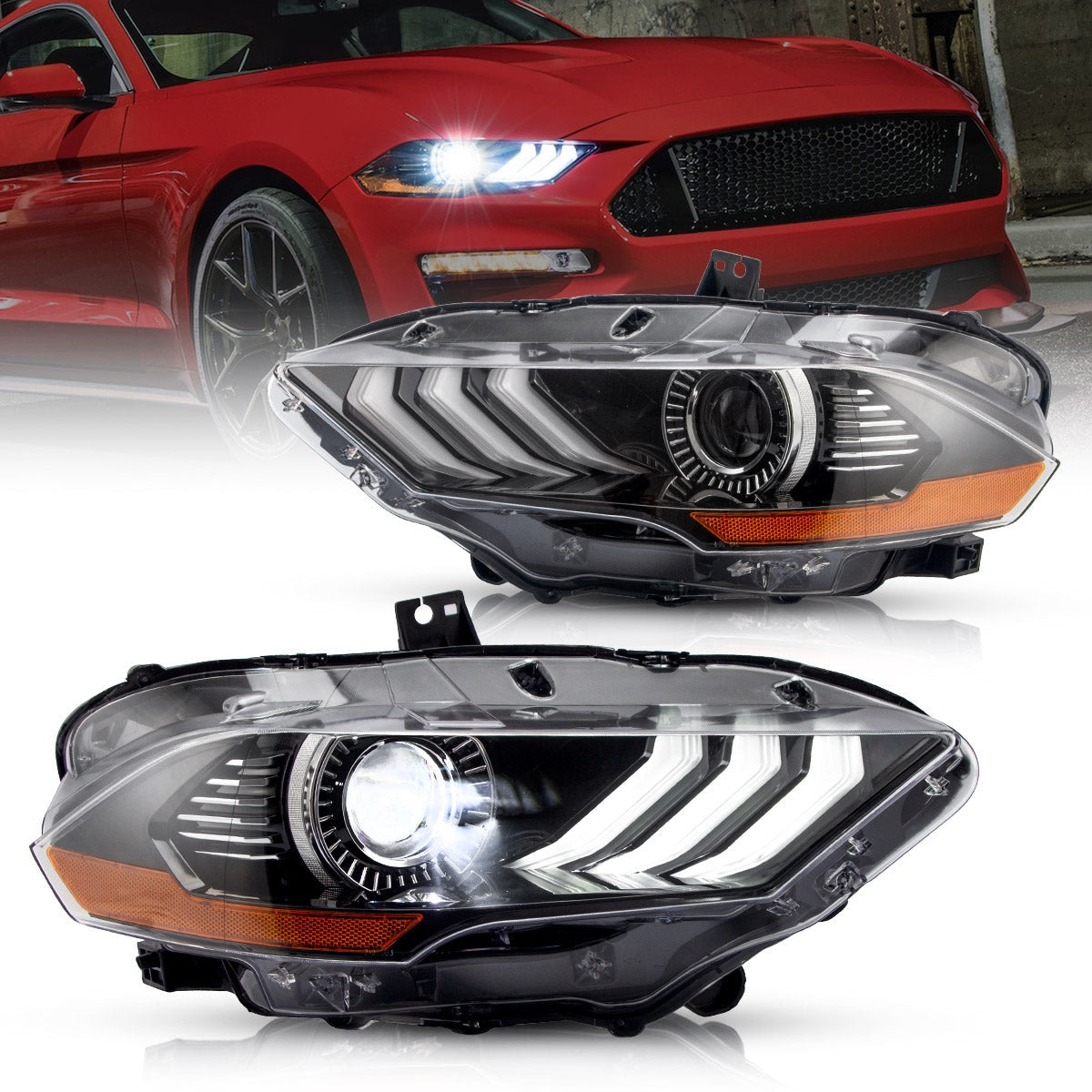 2018 - 24 Ford Mustang Smoked LED Projector Headlights (Set) | VLAND