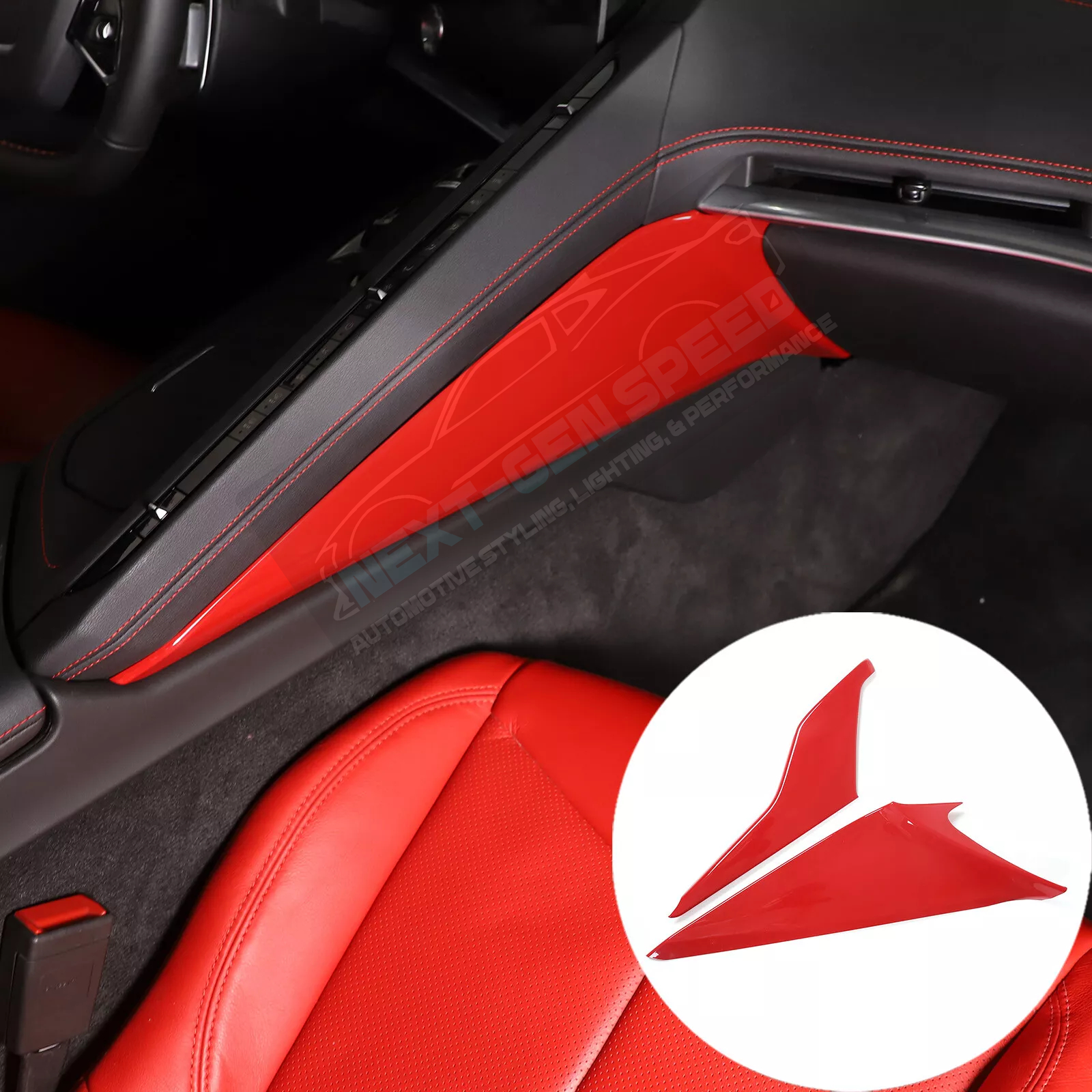 C8 Corvette Red Interior ABS Center Console Side Panel Covers
