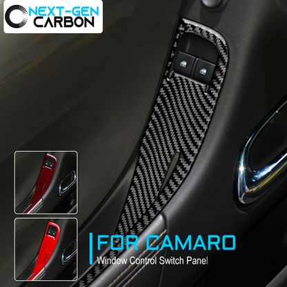 2010 - 12 Camaro Real Carbon Fiber Window Switch Panel Overlays (Coupe/Convertible) | Black / Red Carbon
