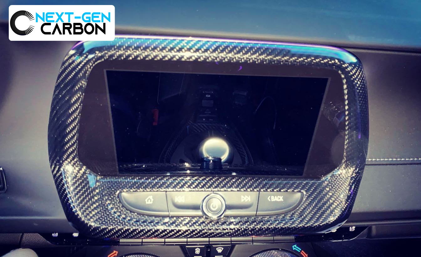 2016 - 24 Camaro Real Carbon Fiber 8" Radio Screen Trim Cover in Black/Red | Next-Gen Carbon
