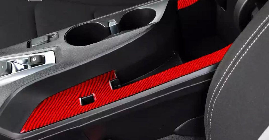2016 - 24 Camaro Real Carbon Fiber Center Console Compartment Overlay Cover | Black / Red Carbon