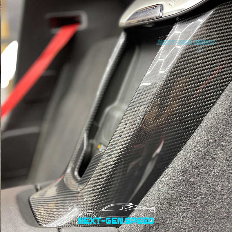 C8 Corvette Carbon Fiber Rear Waterfall Compartment Cover | Black / Red Carbon Fiber