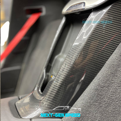 C8 Corvette Carbon Fiber Rear Waterfall Compartment Cover | Black / Red Carbon Fiber