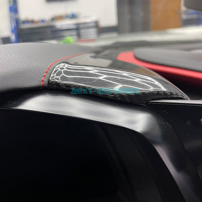 C8 Corvette Carbon Fiber Upper Side Dash Speedometer Covers | Black / Red Carbon
