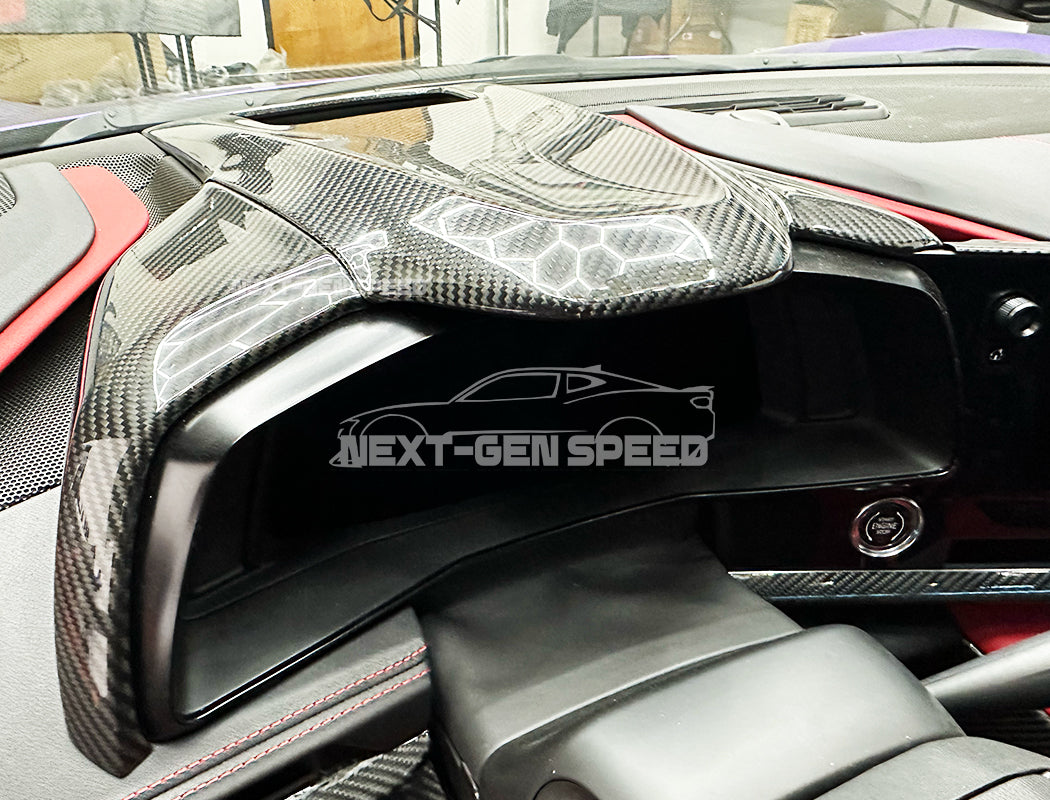 C8 Corvette Carbon Fiber Speedometer Gauge Cluster Interior Cover | Black / Red