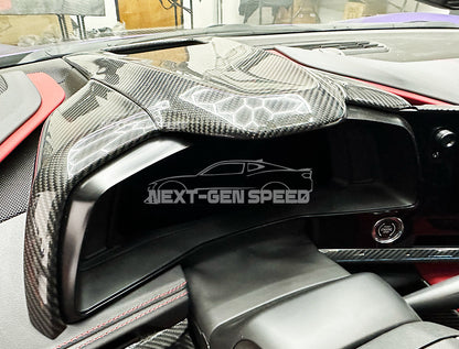 C8 Corvette Carbon Fiber Speedometer Gauge Cluster Interior Cover | Black / Red