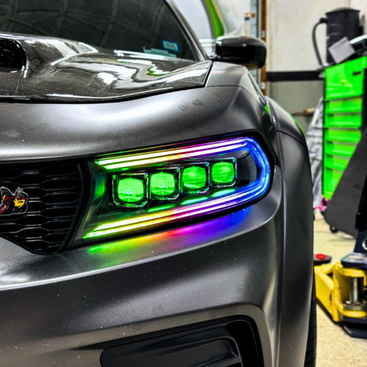 2015 - 23 Charger Prebuilt RGB Flow Nova-Series Black LED Projector Headlights image 0