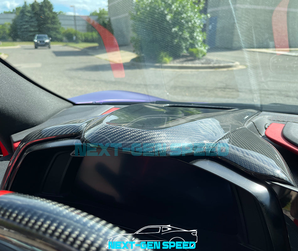 C8 Corvette Carbon Fiber Upper Dash Pad Cover | Black / Red