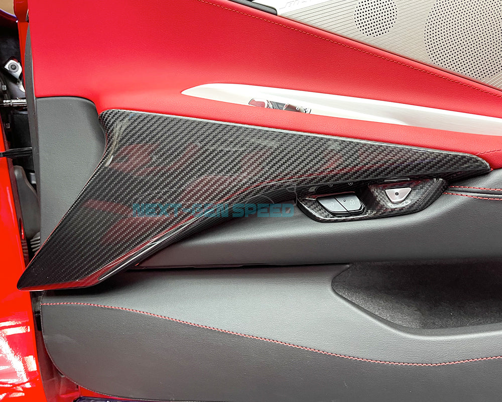 C8 Corvette Carbon Fiber Inner Door Panel Lower Trim Cover | Black / Red
