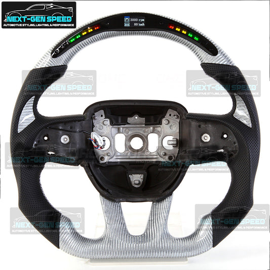 2015 - 23 Dodge Charger / Challenger / Durango / Track Hawk SRT LED White Carbon Fiber Leather Steering Wheel | Next-Gen Carbon