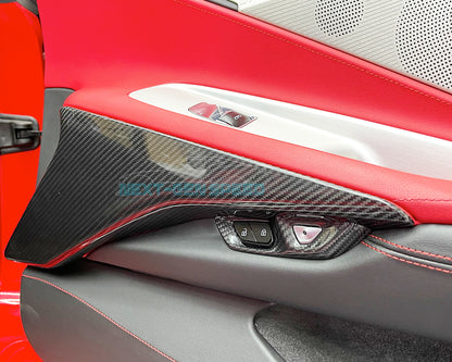 C8 Corvette Carbon Fiber Inner Door Panel Lower Trim Cover | Black / Red