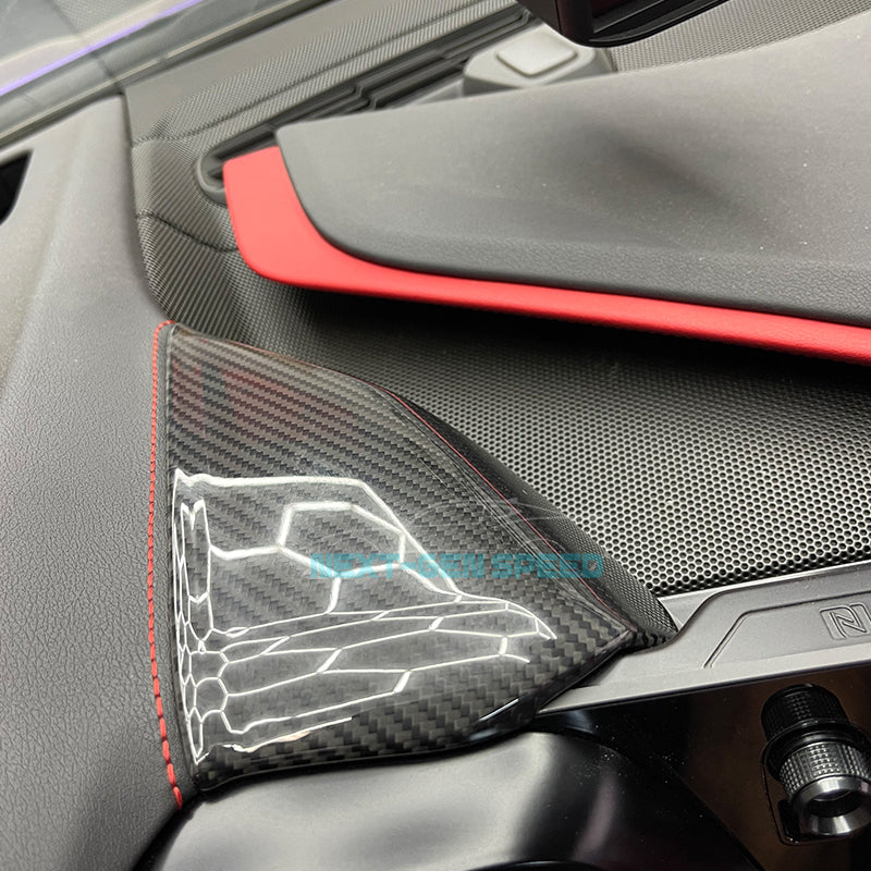 C8 Corvette Carbon Fiber Upper Side Dash Speedometer Covers | Black / Red Carbon