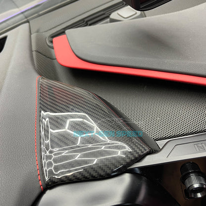 C8 Corvette Carbon Fiber Upper Side Dash Speedometer Covers | Black / Red Carbon
