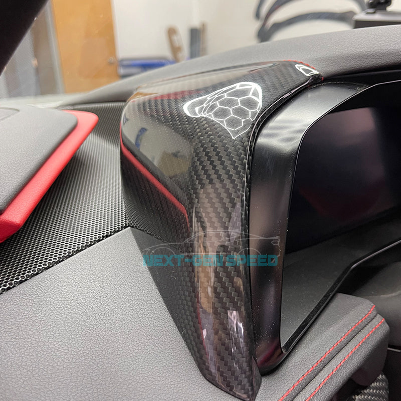 C8 Corvette Carbon Fiber Upper Side Dash Speedometer Covers | Black / Red Carbon